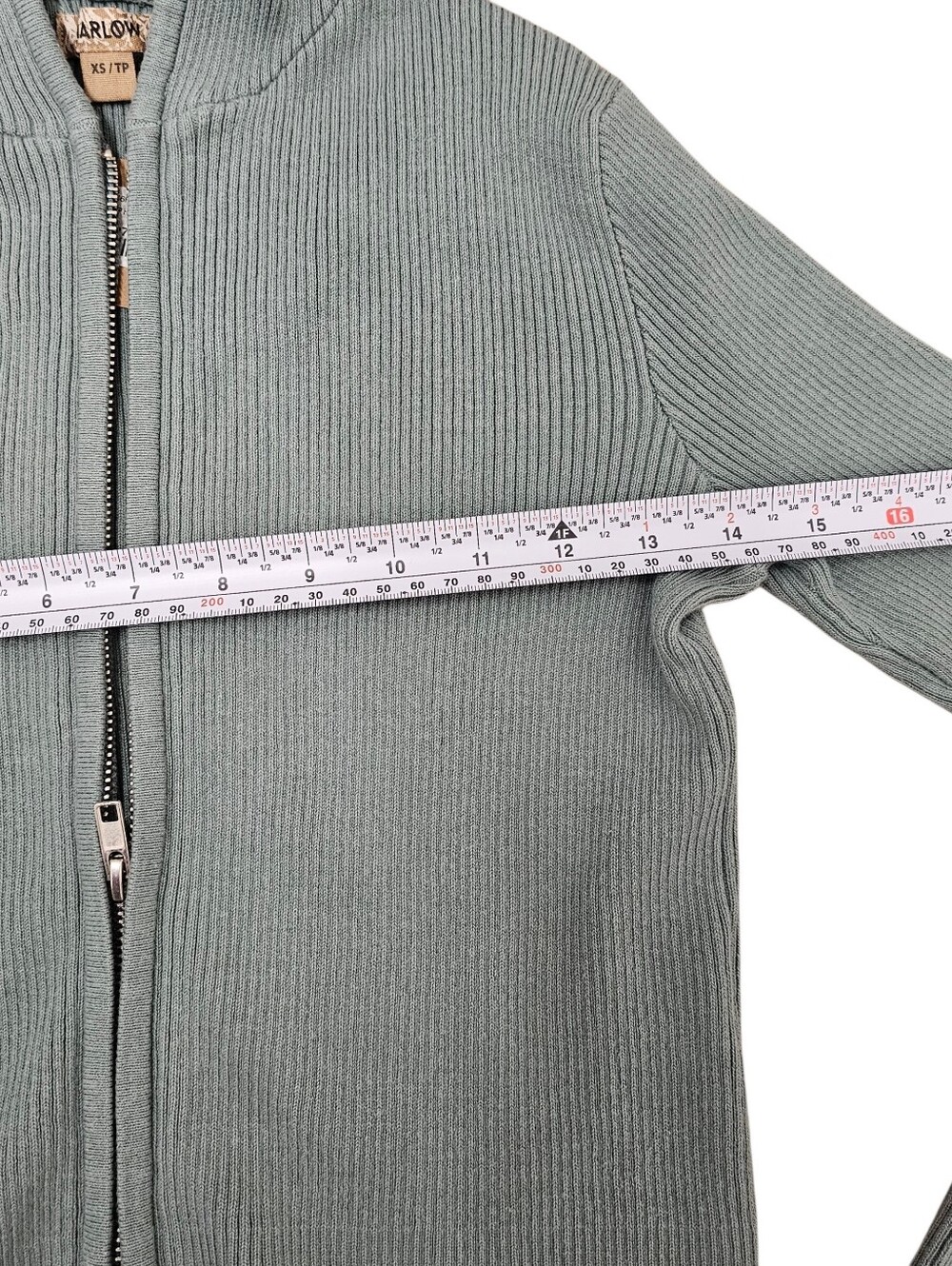 Harlow Cropped Ribbed Zip-Up Hoodie in Sage Green - Picture 6 of 7